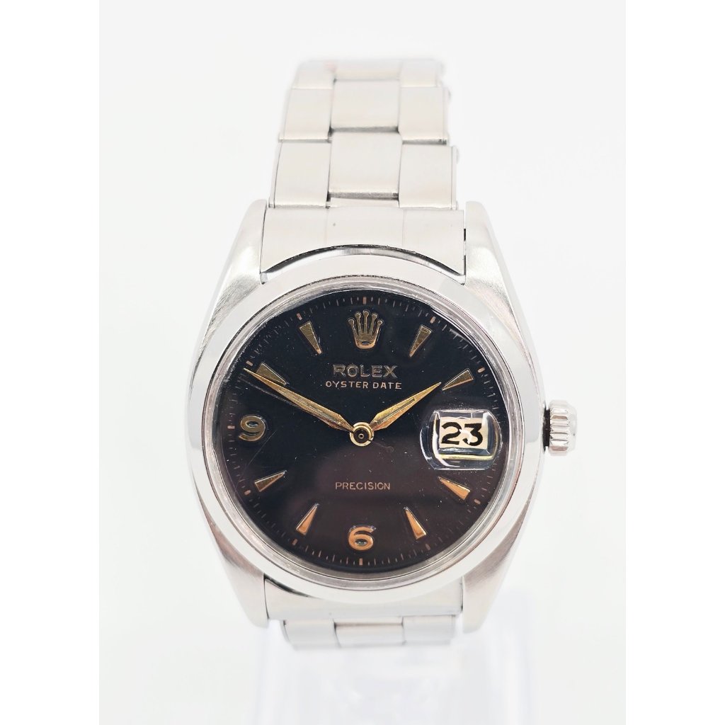 Vintage Rolex Oyster Date 34m Precision 6494 Green Dial 1950s Manual Wind